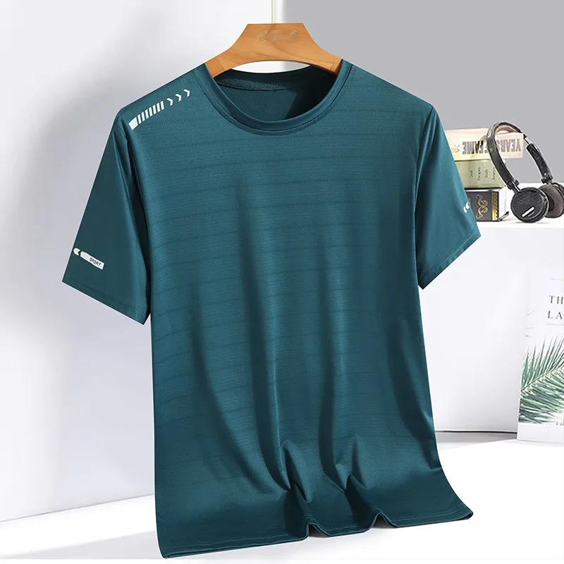 Men T-Shirt Summer Quick Dry Short Sleeve Crew Neck Loose High Stretch Quick Dry Top Solid Color Plus Size Home Pajamas Easy to