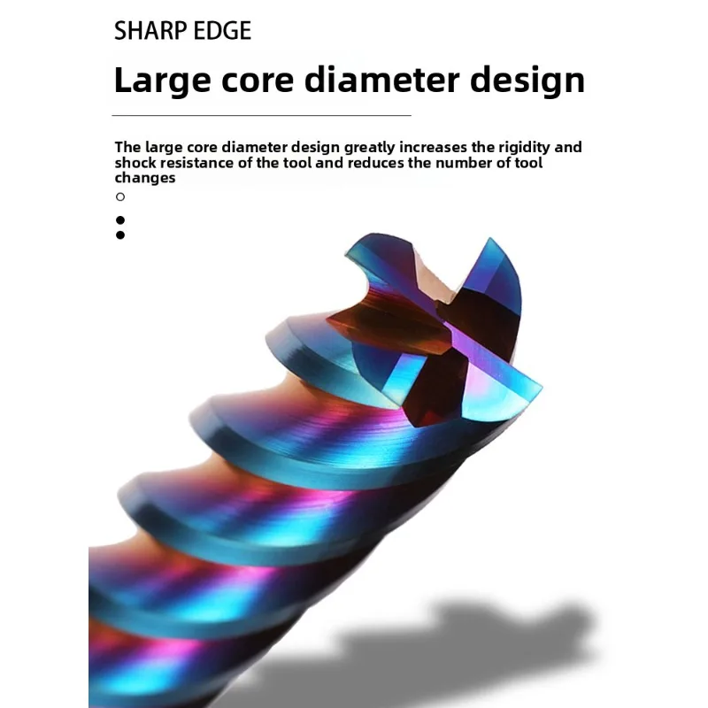 AZZKOR HRC65 4-Schneiden-Wolframstahl-Fräser mit Nano-Blau-Beschichtung, verlängert, für Edelstahl, gehärtet – Detail 2