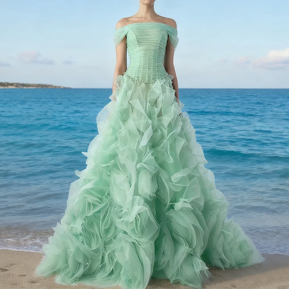 

Customized Sage Off Shoulder Ball Gowns Elegant Tulle Prom Dresses for Special Occasions Woman Evening Party Gala Dress 2025