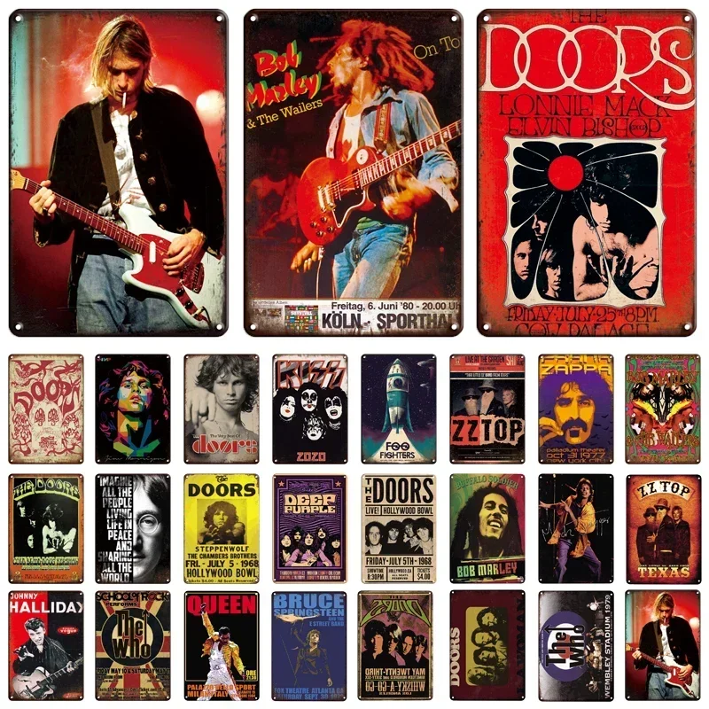 Cartel de chapa Retro Vintage Rock N Roll Band The Doors ZZTOP Queen, cartel musical, placa decorativa, placa de Metal, decoración de pared