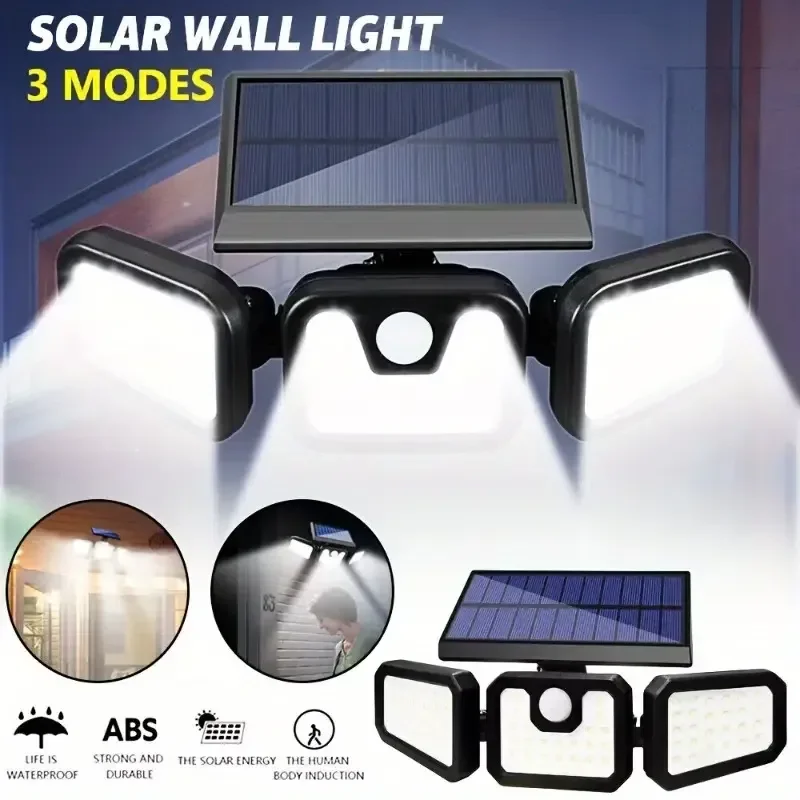 ضوء أمان بالطاقة الشمسية في الهواء الطلق مع مستشعر حركة مقاوم للماء IP65 ضوء الفيضانات الشمسية لإضاءة ساحة جدار الحديقة 3 أوضاع عمل