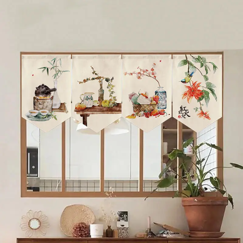 Sushi Restaurant Shop Short Curtain Japanese Hanging Curtain Door Triangle Flag Kitchen Partition Noren Ramen Izakaya Home Decor
