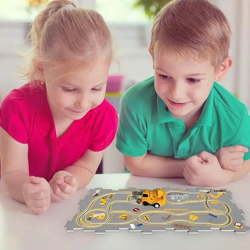 Ensemble de piste de puzzle de voiture de dessin animé pour enfants, planche de puzzle, rail de voiture, jouets à moteur fin