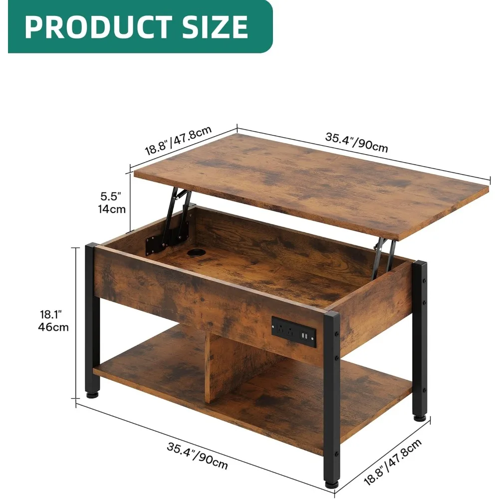 3-in-1 Coffee Table with RGB Lighting, Power Outlets, Storage, and Adjustable Height