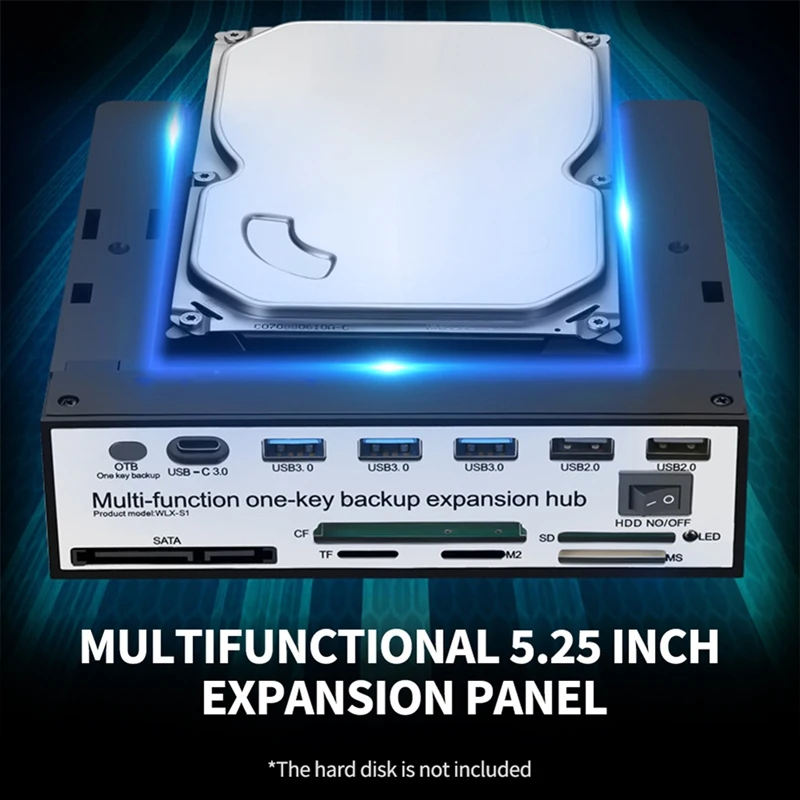 5.25 Inch Front Panel Expansion Hub With 3 USB3.0 2 USB2.0 Ports 5-In-1 Card Reader Support One-Key Backup Panel