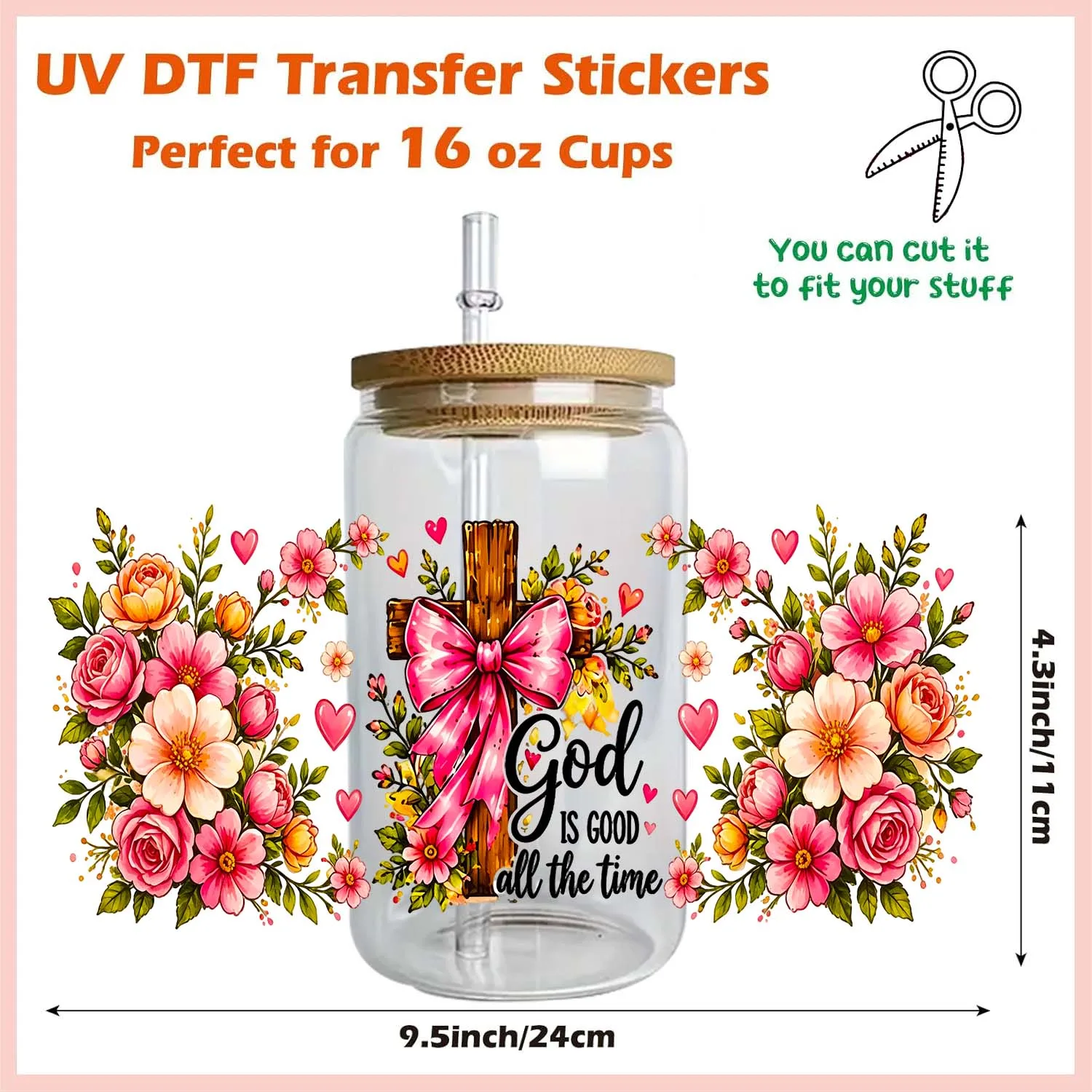 God blessed Quotes 16oz Rub On UV DTF Transfer Sticker Waterproof DIY Decals 3D Transfers UVDTF Sticker 16oz UV DTF Cup Wraps