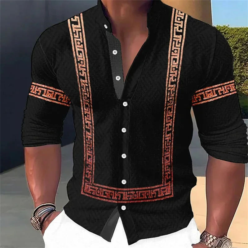 Camisa de manga comprida masculina, Decote V, Outdoor Street Clothing, Fashion Designer, Diário