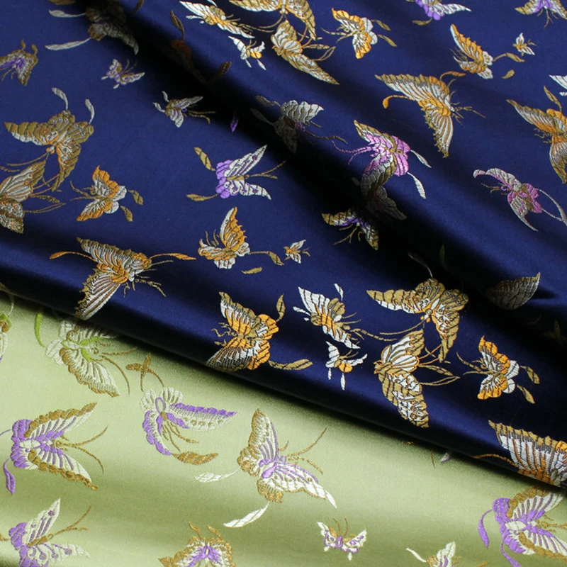 Jacquard Damask Butterfly Fabric Brocade Sewing Imitation Silk Fabrics for Needlework Satin Material DIY Dress Cheongsam 50x75cm