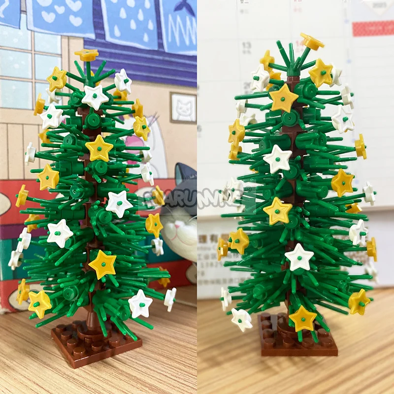 ต้นคริสต์มาสพร้อมดวงดาว139ชิ้นต้นชุดโมเดลอิฐเมือง Moc ของขวัญคริสต์มาสตกแต่งของประดับโต๊ะทำงาน