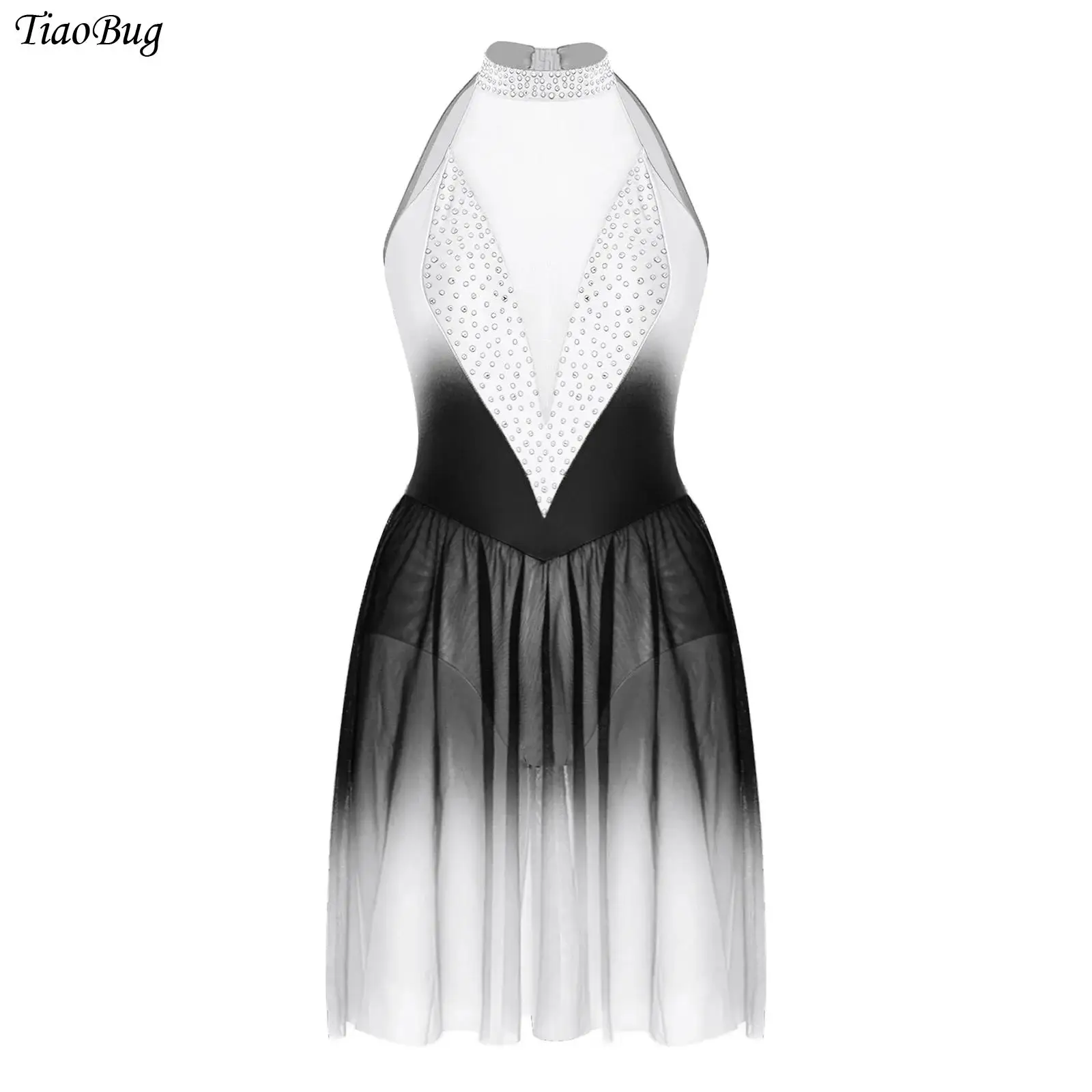 المرأة الراين الشكل التزلج على الجليد فستان الرسن أكمام بقماش شفاف الجمباز رداء رقص الباليه المعاصرة الغنائية Dancewear