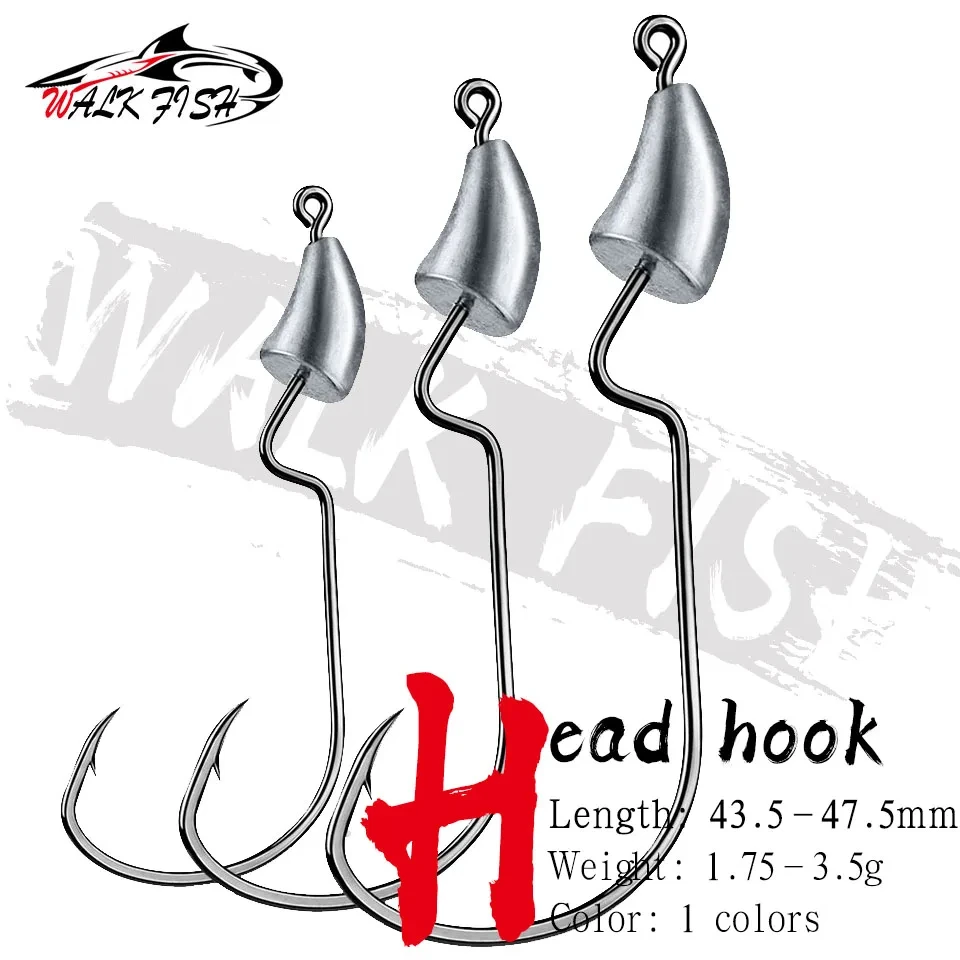 WALK FISH 5 Stück Angelhaken mit Widerhaken, 1,75 g, 2,5 g, 3,5 g, weicher Wurmköder, sinkender Mikro-Blei-Stanz, Kurbelköder, Angelgerät