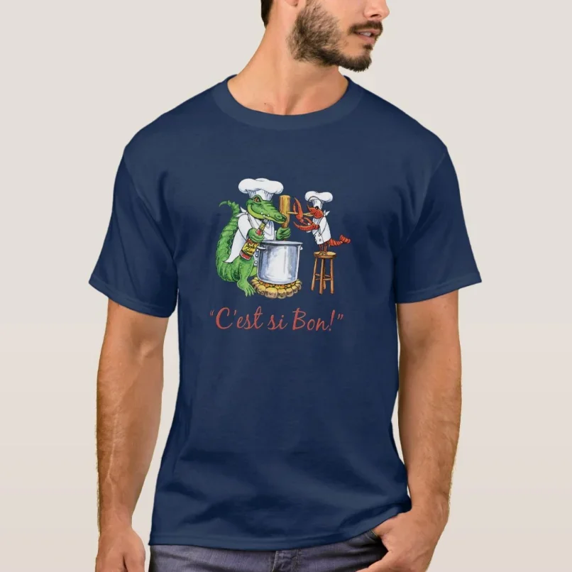 Crawfish Chef with His Alligator Sous Chef T-Shirt 100% Cotton O-Neck Summer Short Sleeve Casual Mens T-shirt Size S-3XL