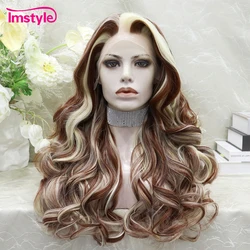 Imstyle Chestnut Brown Wig Synthetic Lace Front Wig Highlight Blonde Long Wigs For Women Heat Resistant Fiber Cosplay Wig