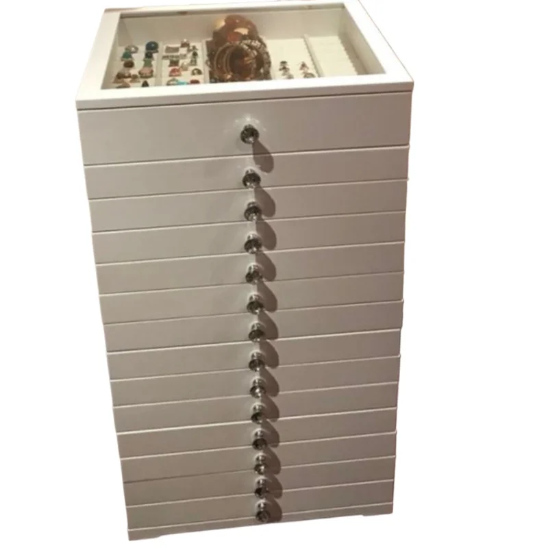 

2023 new jewelry box, wooden fingerprint lock necklace storage cabinet, earrings jewelry cabinet