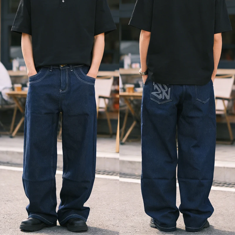 

Spring New American Street Retro Jeans Casual Straight Leg Pocket Printed Pants Men's Fashion Comfortable Fit