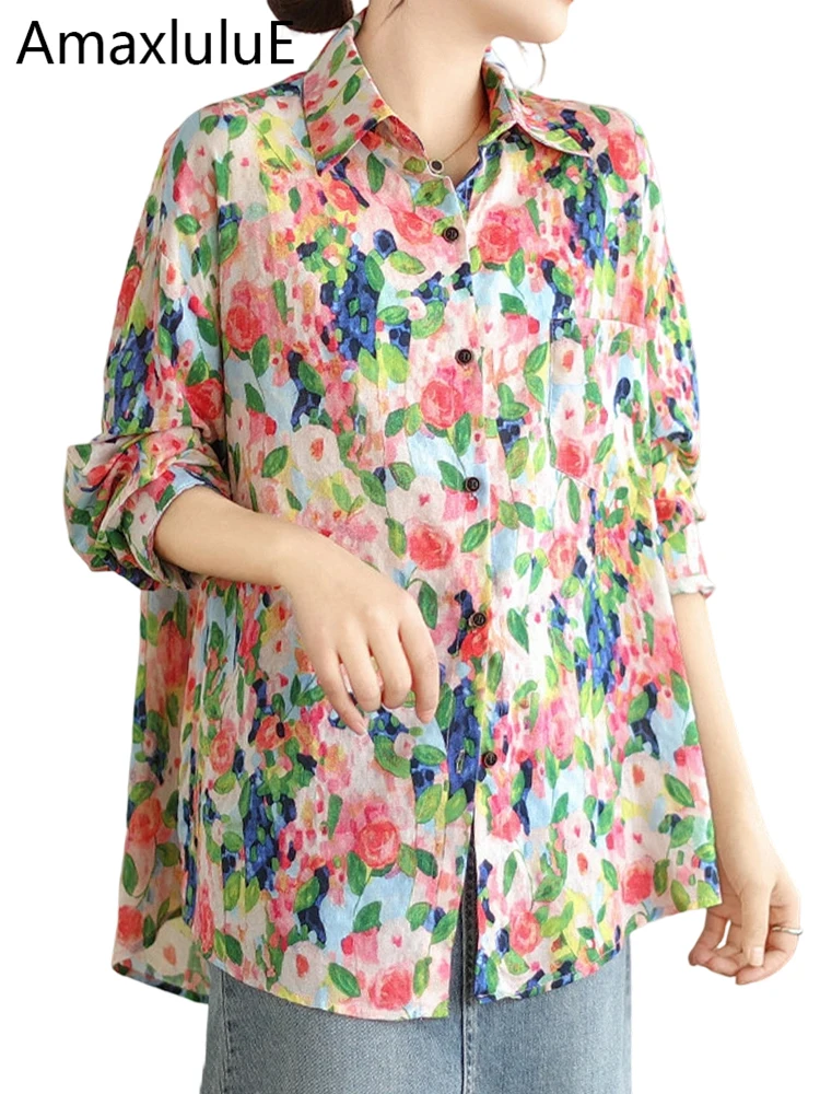 

Amax LuluE Spring Fashion Floral Shirts Womens Bohemia Loose Printed Design Tops Ladies Classic Vintage Leisure Luxury Blouses