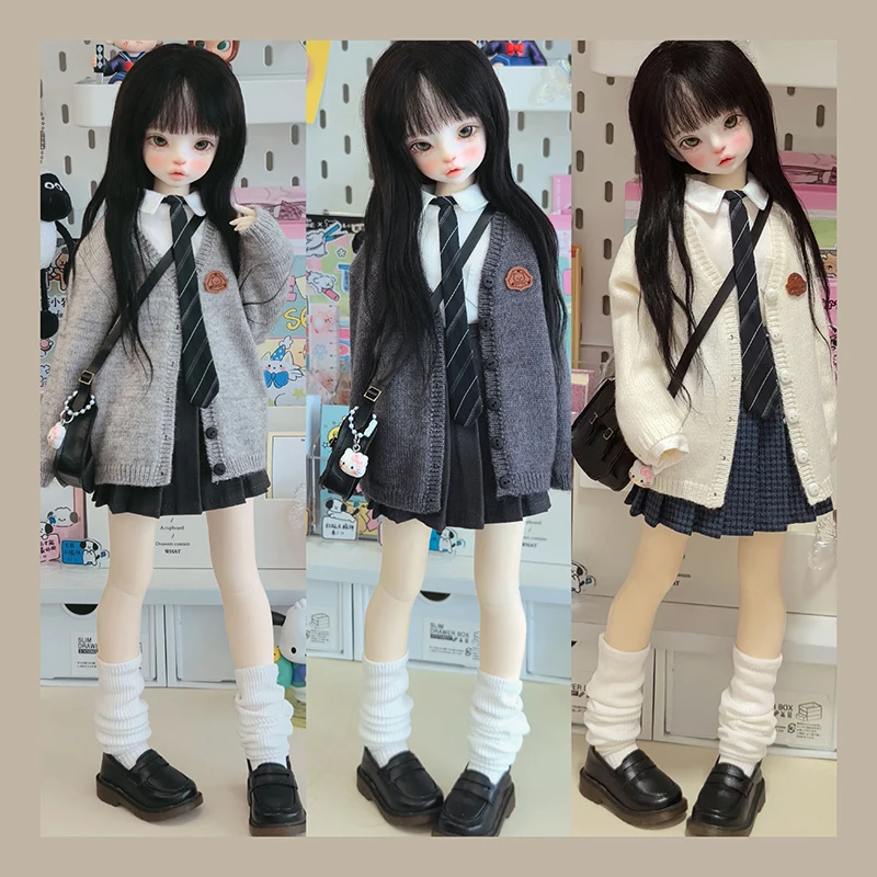 1/4 Bjd Doll Girl College Style Cardigan Sweater 1/4 Doll Jk Uniform Shirt Pleated Skirt Doll Versatile Knee Socks Doll Bag