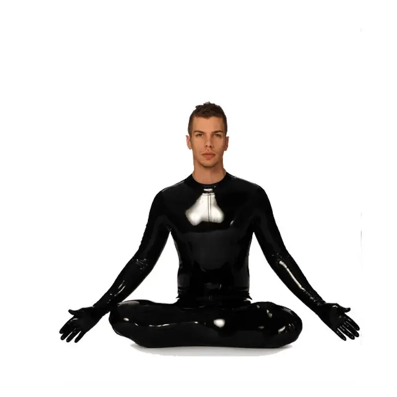 Latex Rubber Schwarz Catsuit Zentai Kostüm Gloves Sock Tight Zipper Halloween