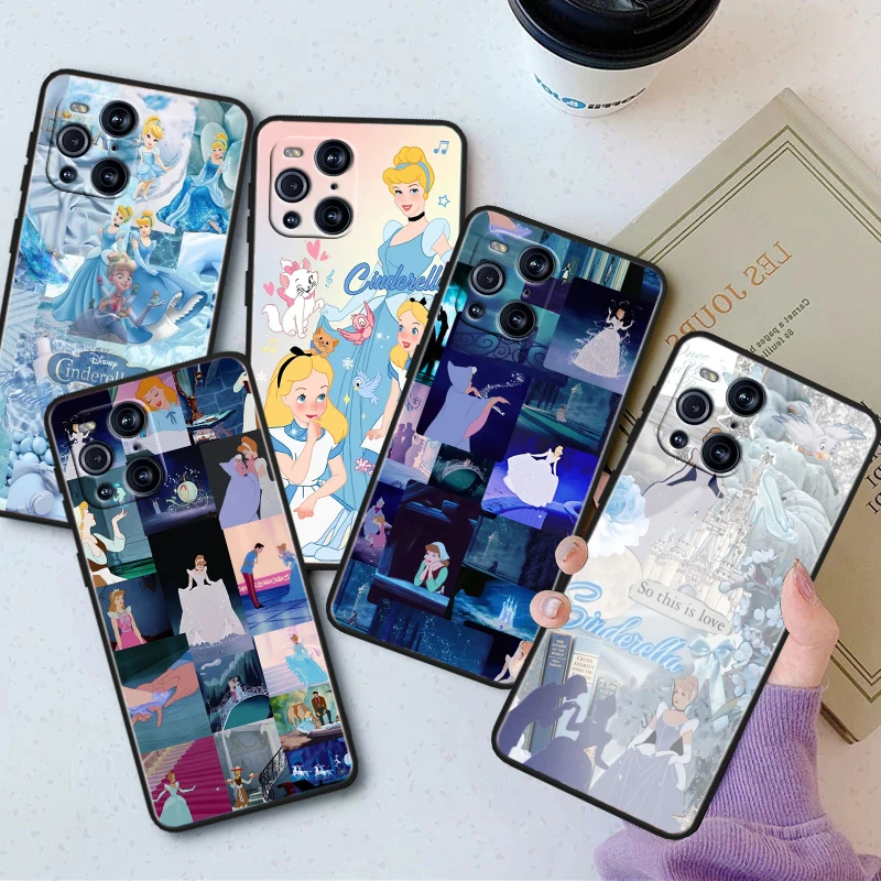 Disney Beautiful Cinderella Black Phone Case For OPPO Find X2 X3 X5 Reno 5 6 7 8 10 11 Lite Neo Pro Plus 4G 5G Shell Cover Capa