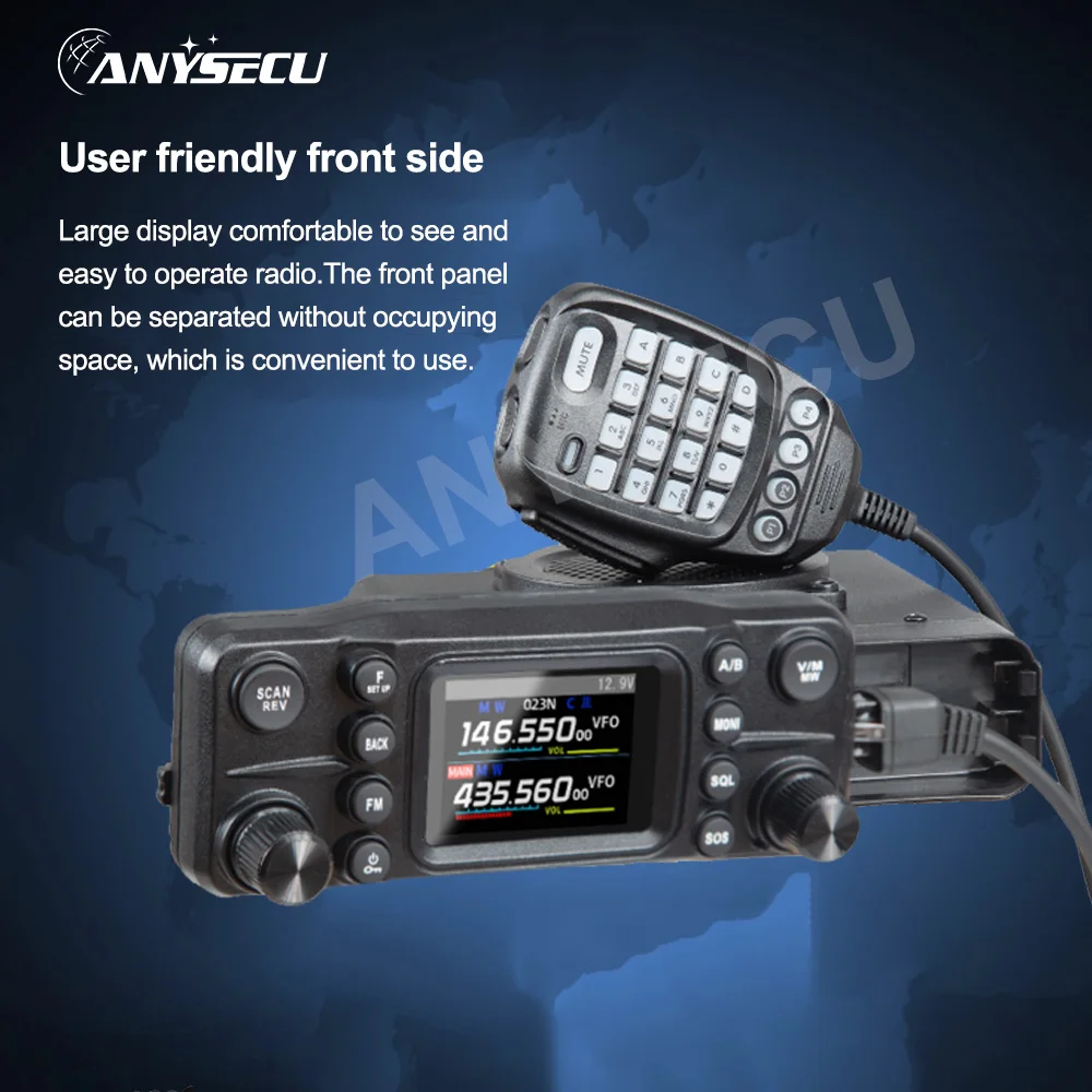 Anysecu AC-5880 50W Banda AM ad alta potenza Ricevi ricetrasmettitore da pannello staccabile Display HD 2.0 VHF UHF Radio mobile dual band
