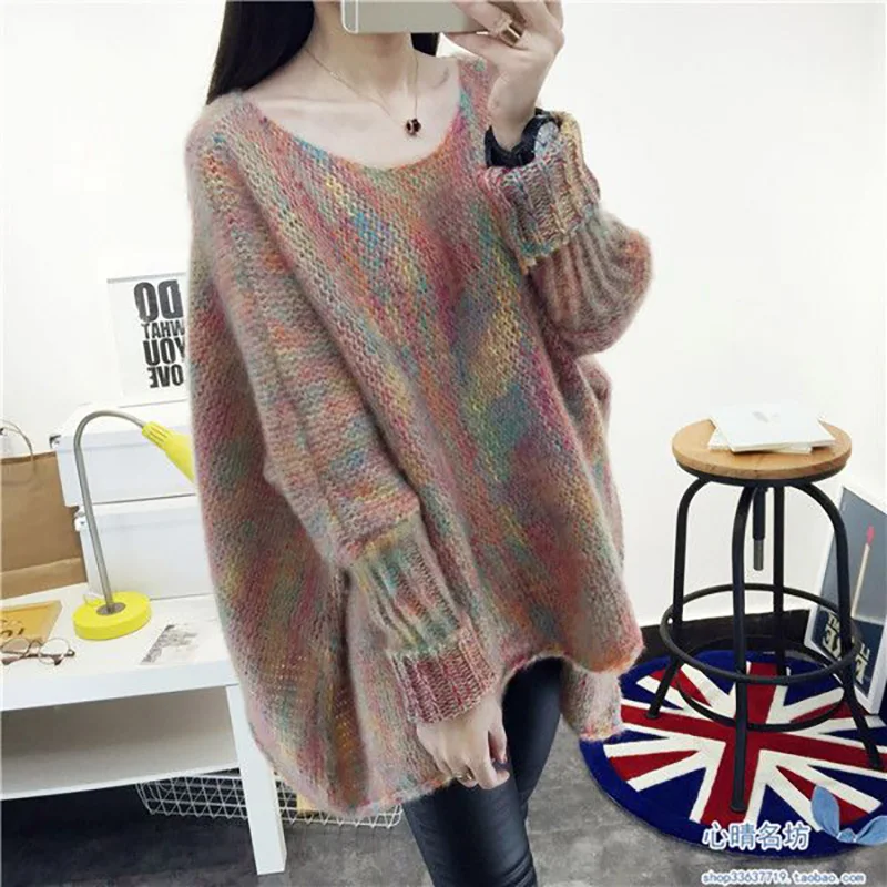 Fashion O-Neck Color Loose Batwing Sleeve Sweaters Women Clothing 2023 Winter New Oversized Casual Pullovers Asymmetrical Tops