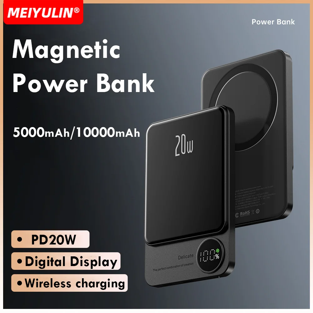 

10000mAh Magnetic Wireless Power Bank Portable 5000mAh PD20W Fast Charging External Spare Battery For Macsafe iPhone Samsung