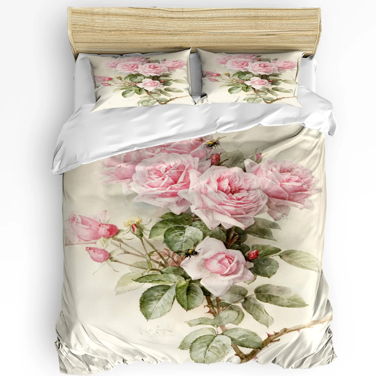 

Pink Flower Rose Vintage Duvet Cover with Pillow Case Custom 3pcs Bedding Set Quilt Cover Double Bed Home Textile