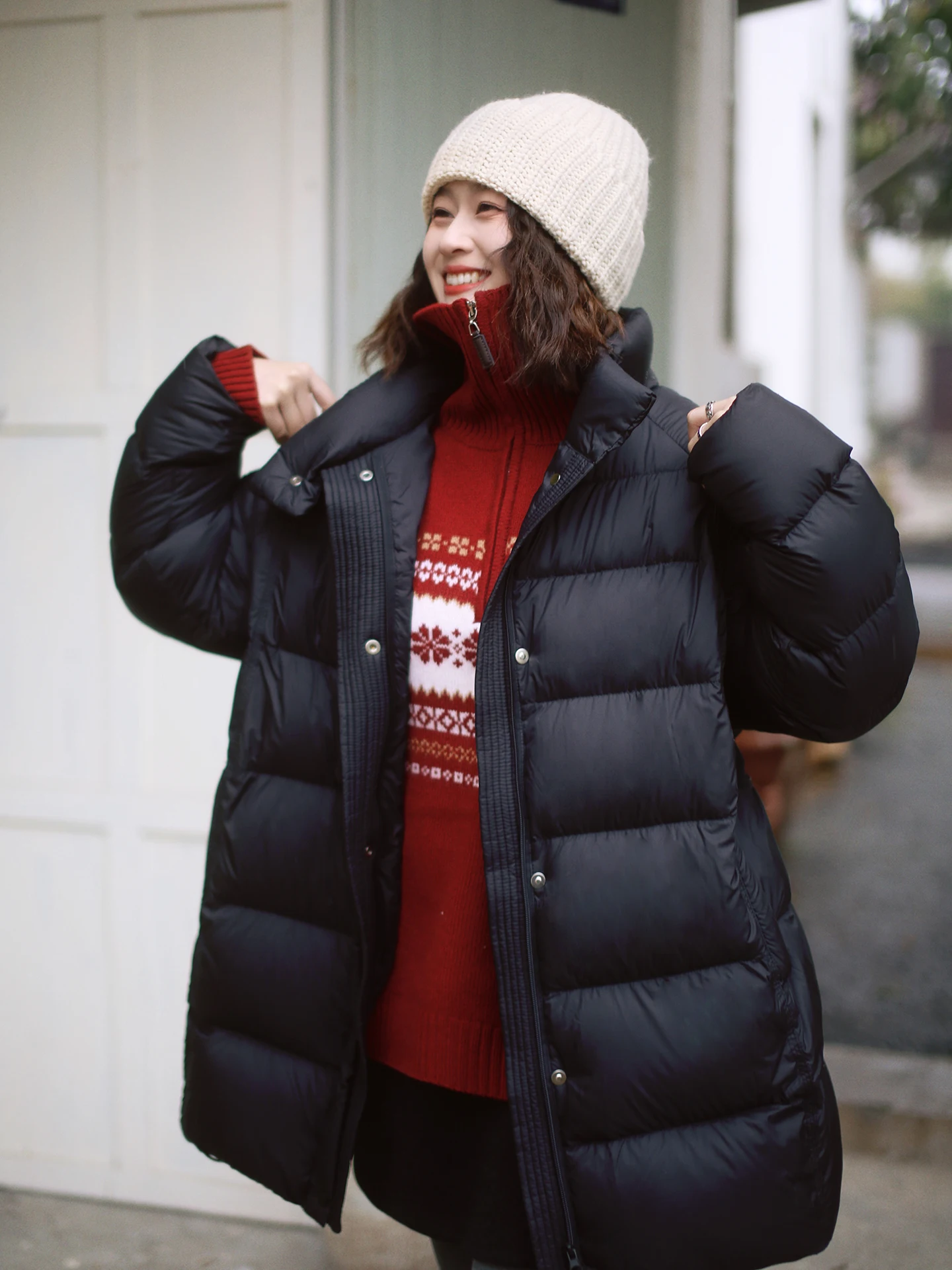 

Hua Ji C33 Women's Puffer Jaet Bla Stand Collar 90 down Mid-Length Casual Sle Thi Warm Winter Coat without Hood