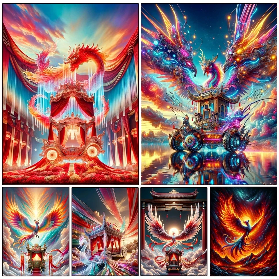 Phoenix 5DDIY Diamond Painting Animal Landscape Picture Full Square/Round Jewelry Cross Embroidered Mosaic Home Decoration