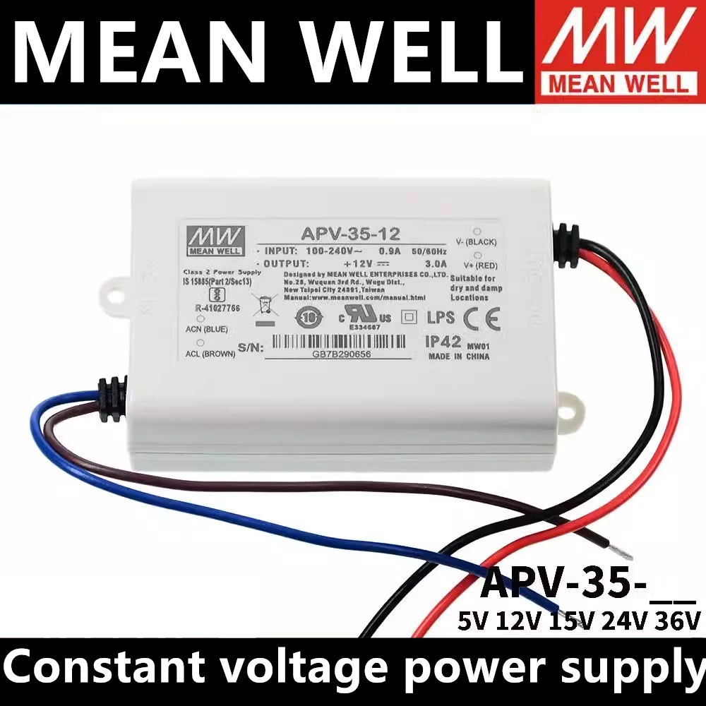 Taiwan MEAN WELL APV-35-5 APV-35-12 APV-35-15 APV-35-24 APV-35-36 LED Low Voltage Class 2 Small Mini switching power supply MW