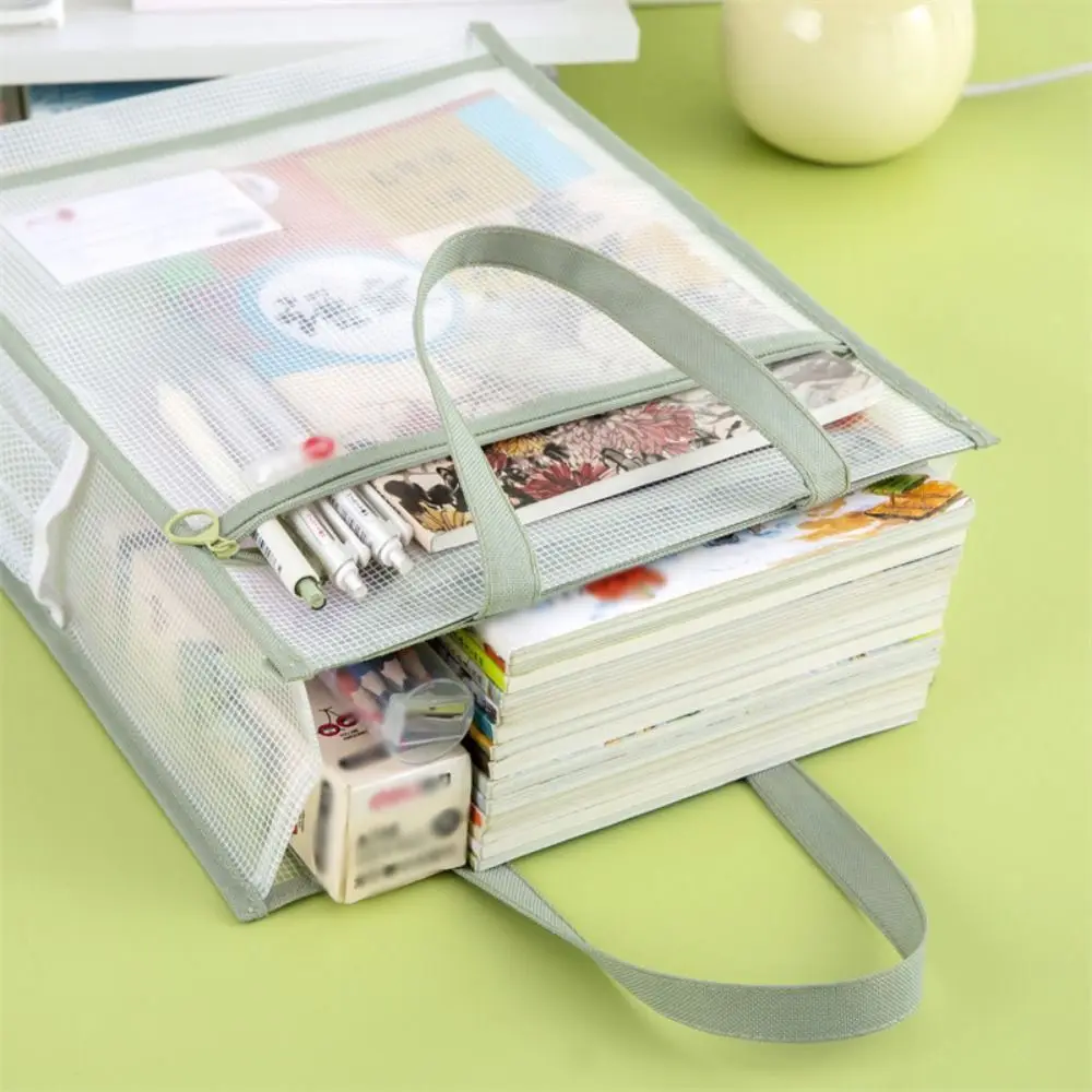 투명 A4 파일 보관 가방 두꺼운 다층 지퍼 파우치 가방 손잡이 포함 방수 아트 포트폴리오 케이스