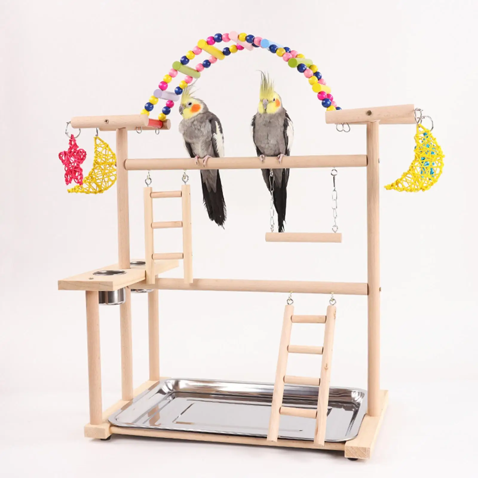 Parrot Bird Playground Parrot Playstand Wood Perch Gym Playpen Bird Gym for Finch