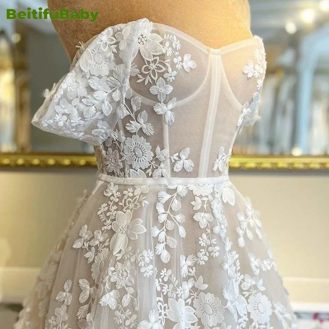 BeitifuBaby Wedding Dress for Women 2024 Elegant Ladies Off The Shoulder Lace Embroidery Big Tail Skirts Bridal Dress Vestidos