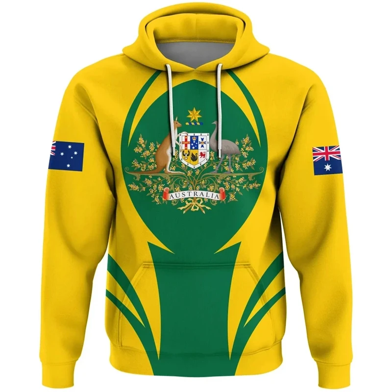 

Australia Flag Graphic Sweatshirts Fashion National Emblem Pullovers Funny Kangaroo 3D Printed Hoodies For Men Casual Pullovers