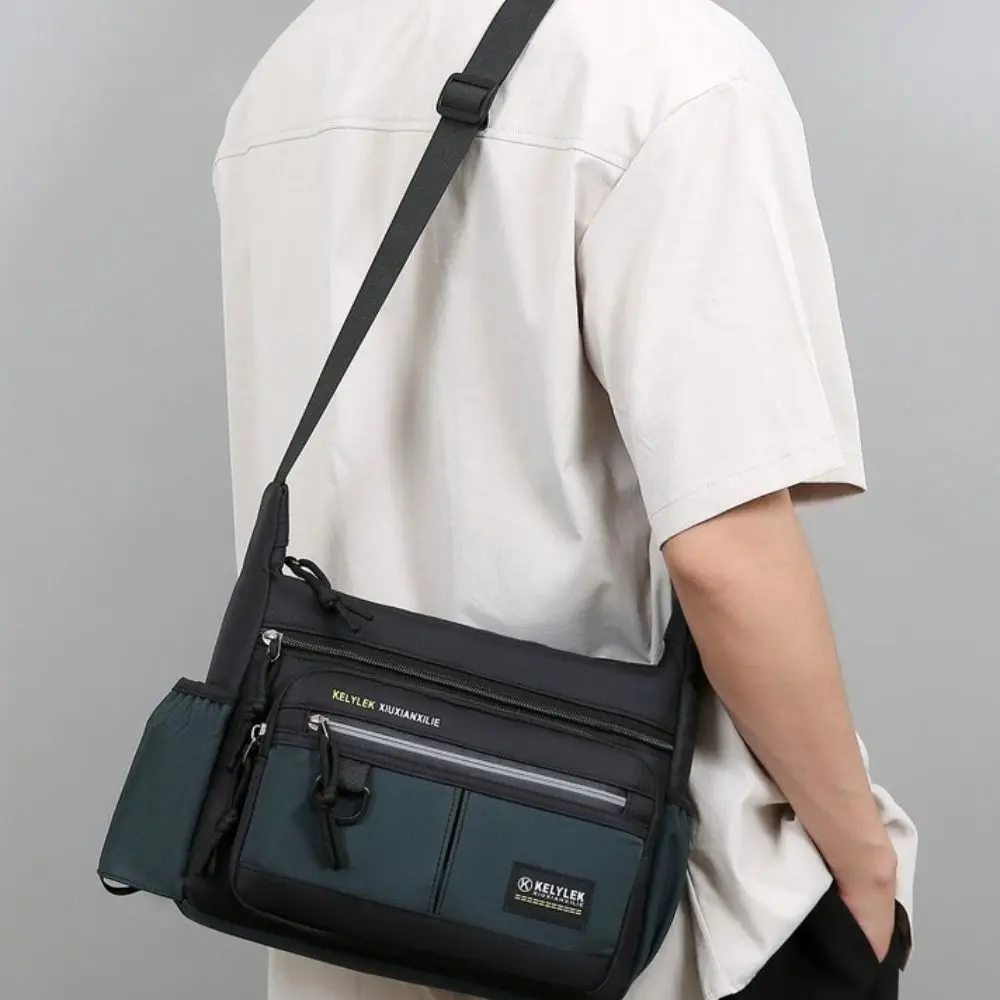 

Large Capacity Men Shoulder Bag Oxford Cloth with Reflective Stripe Business Messenger Bag Lightweight Side Pocket