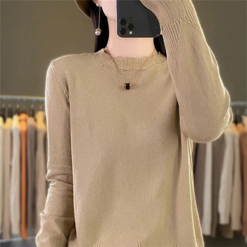 Maglione girocollo boutique da donna autunno e inverno maglione lavorato a maglia in cashmere pullover a maniche lunghe da donna in tinta unita