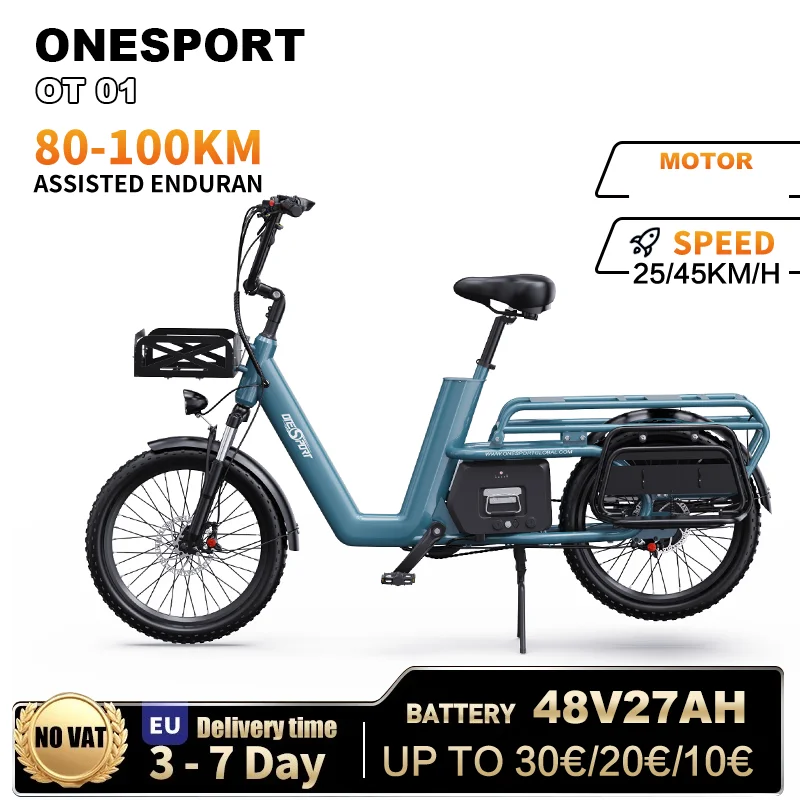 Vélo électrique tout-terrain ONESPORT OT01 650W Cargo Batterie 48V 27AH Pneus 20 pouces Vélo électrique de ville pour les déplacements Freins à disque doubles Lumière LED Suspension