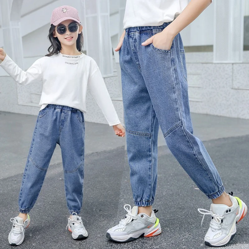 2-12 Years Old Spring Autumn Girls Jeans Fashion Splicing Slim Fit Style Long Denim Pants For Kids Children Present Trousers