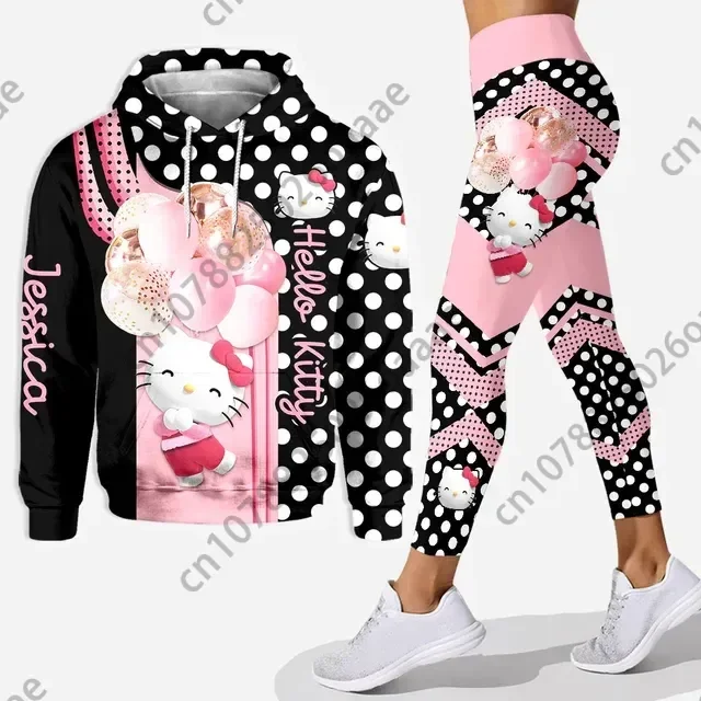 2024 Disney Hello Kitty 3D Kitty Cat felpa con cappuccio tuta da donna pantaloni da Yoga pantaloni sportivi tuta sportiva di moda