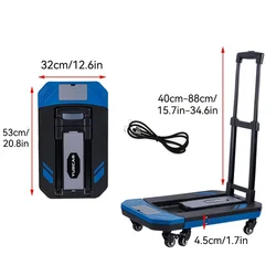 Folding Hand Truck Dolly Cart For Moving 300lbs Heavy Duty Luggage Collapsible Platform Cart With 6 Wheels & 2 Ropes