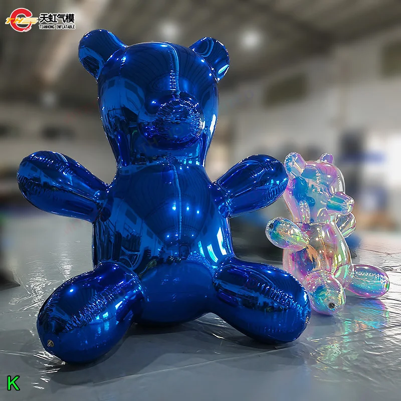 Prata brilhante pvc espelho reflexivo esfera bola inflável urso balão modelo dos desenhos animados para decoração de palco