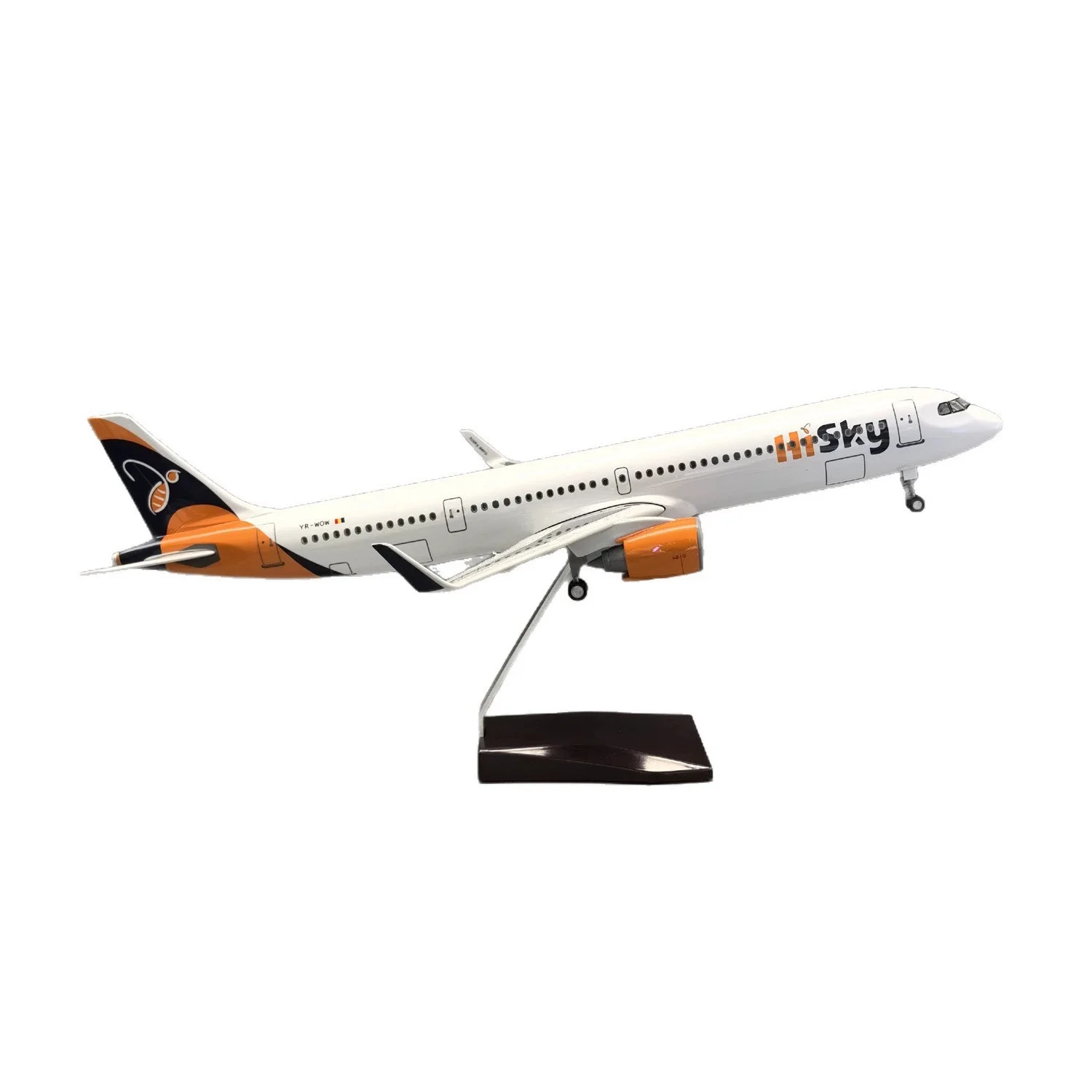 44cm A321neo Hisky Europe Airways Resin Airplanes Toy Decoration 1:100 Scale Model Aircraft Diecast With Lights Base Business