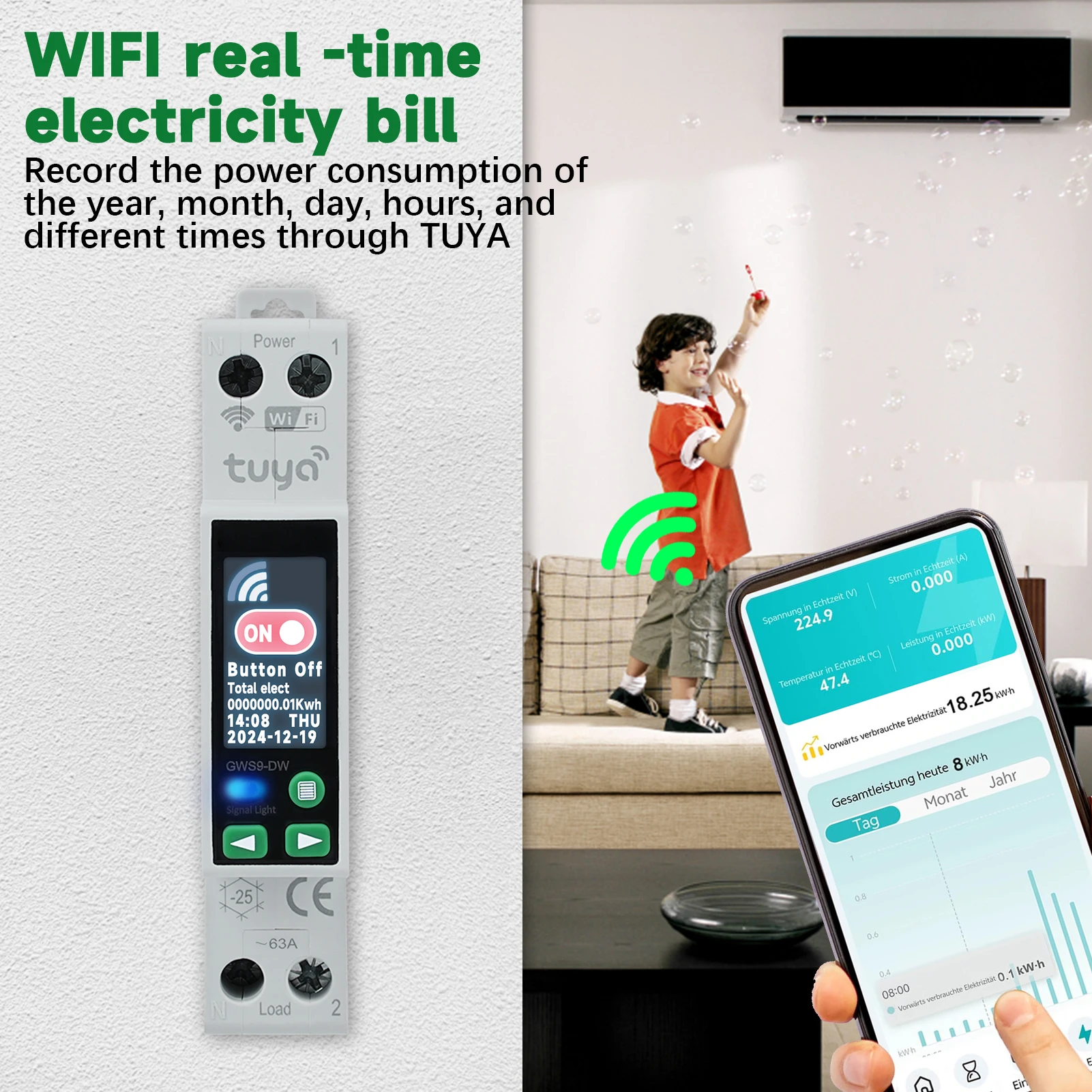 

Tuya WiFi Smart Circuit Breaker 1P+N 40A Digital Display Metering Energy Meter Remote Switch Power Metering Energy Meter Switch