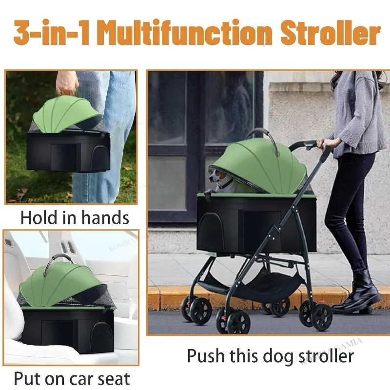 

Cat Stroller for Medium Dogs Up To 55lbs 3-in-1 Pet Dog Stroller Dog Wagon with Removable Carrier Easy Foldable Pet Stroller