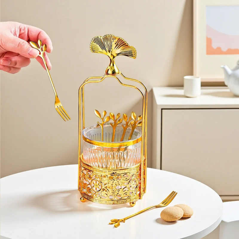 Creative Storage Jar Fruit Fork Set Nordic Light Luxury Stainless Steel Dessert Cake Fork Household Snack Tableware