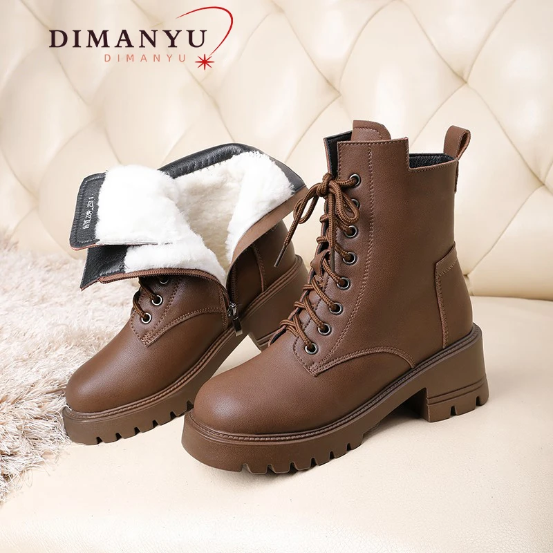 

DIMANYU Women's Boots England 2024 Winter New Genuine Leather Wool Boots Women's Platform Anti-slip Ankle Boots