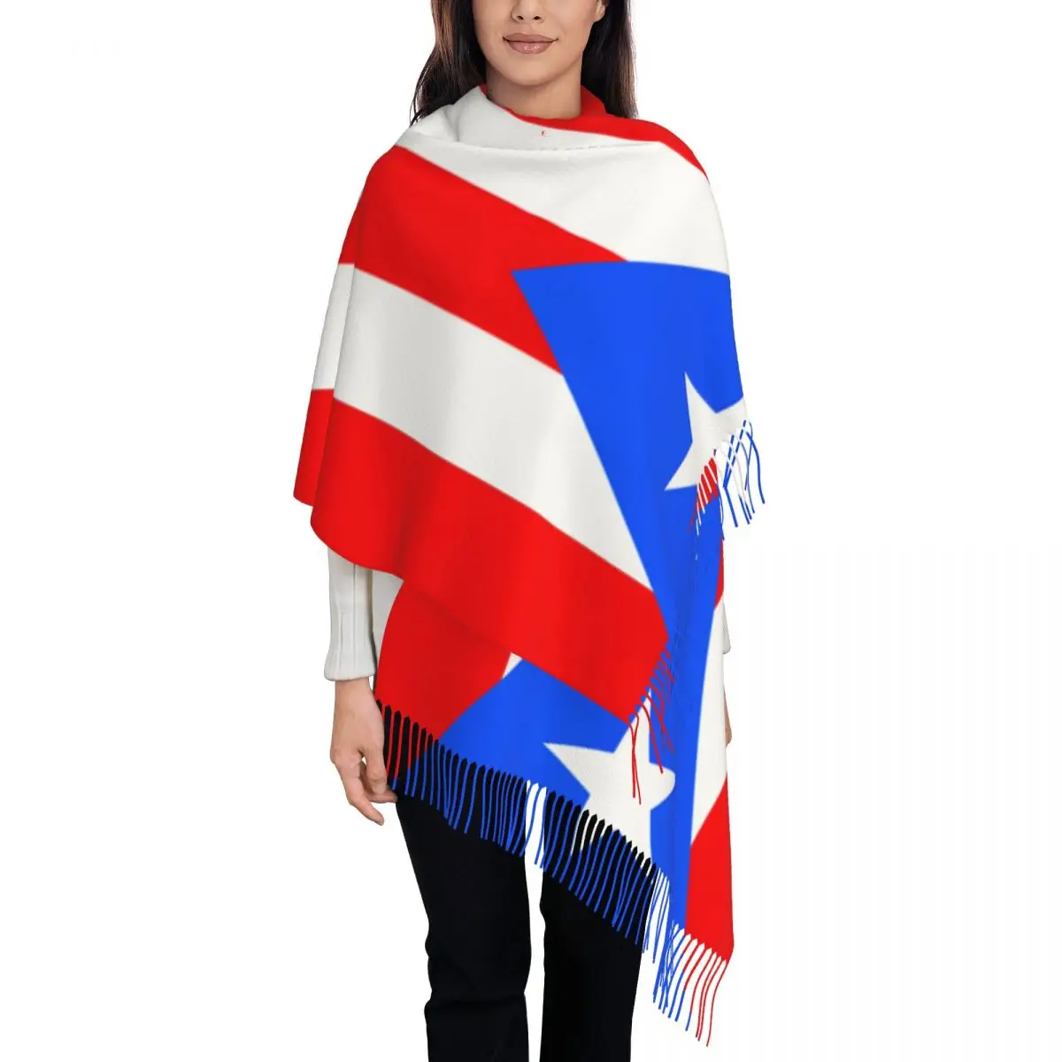 Flag Of Puerto Rico Scarf for Womens Fall Winter Pashmina Shawl Wrap Long Shawl Scarf Daily Wear