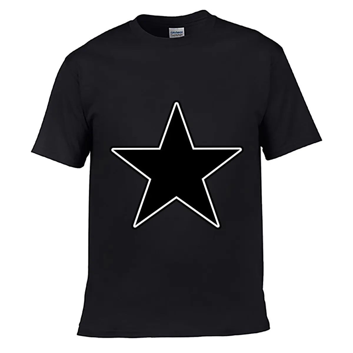 Black Five Point Star Geometric Symbol White Outline short-sleeved T-shirt Streetwear Top