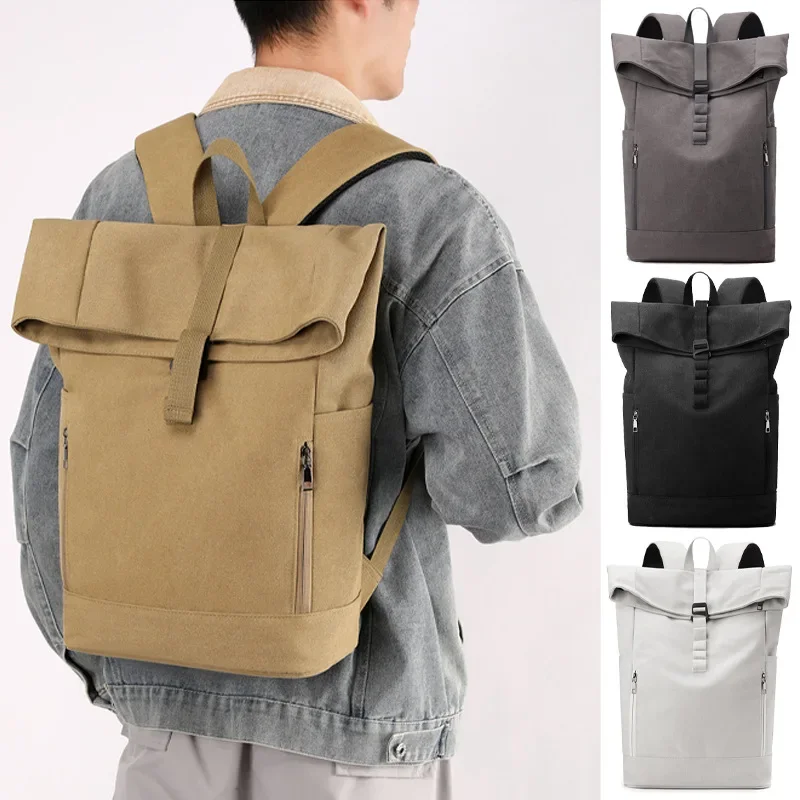 Men's Canvas Backpack Large Capacity Student Canvas Backpack 15.6-inch Laptop Computer Bag Travel Work Commuting Backpack
