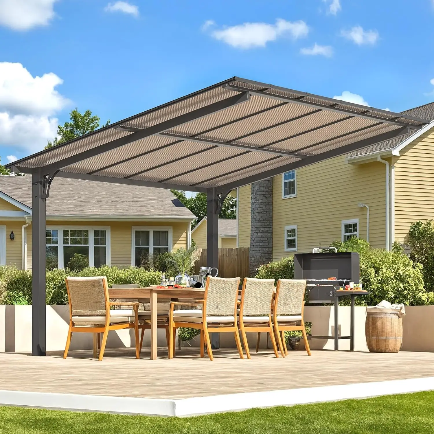 

12' X 10' Outdoor Gazebo Pergola, 10x12 Carport for Patio, Freestanding Lean To Hardtop Gazebo, Pergolas and Gazebos Clearance